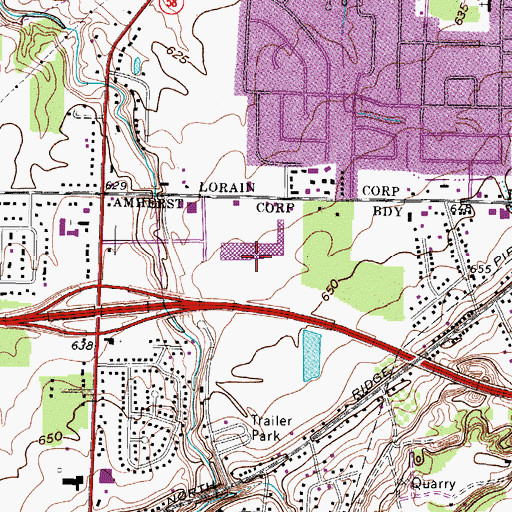 Topographic Map of Amherst Plaza Shopping Center, OH