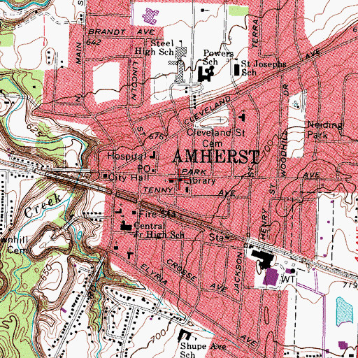 Topographic Map of Amherst Public Library, OH