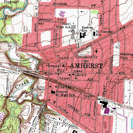 Topographic Map of Amherst Hospital, OH