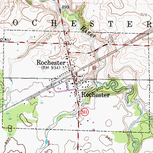 Topographic Map of Rochester Township Hall, OH