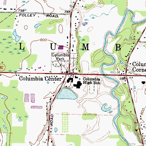 Topographic Map of Columbia Township Hall, OH