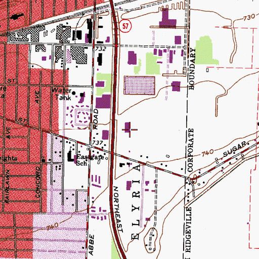 Topographic Map of Elyria Shopping Center, OH