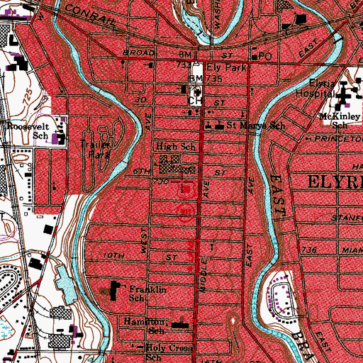 Topographic Map of Elyria High School, OH