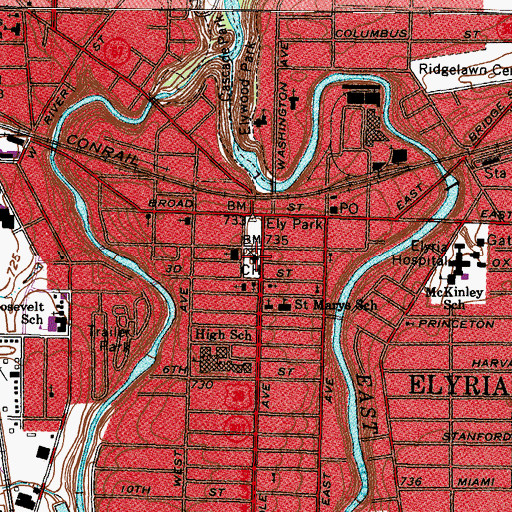 Topographic Map of Lorain County Courthouse, OH