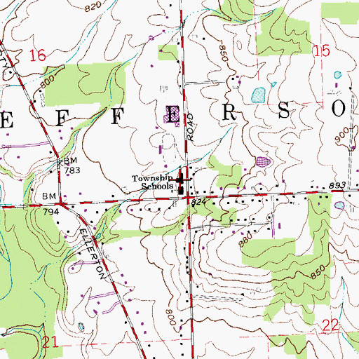 Topographic Map of Jefferson High School, OH