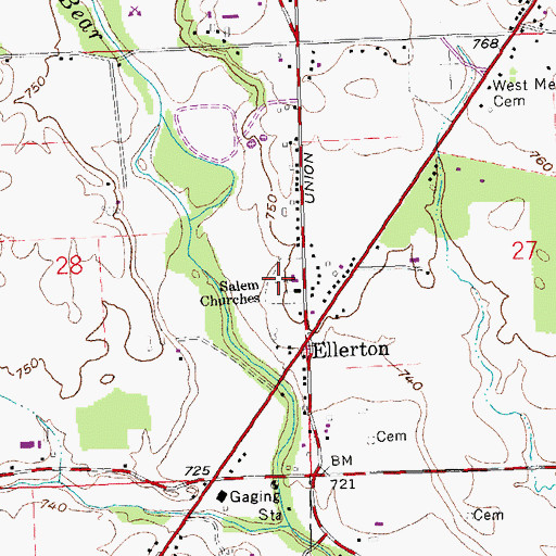 Topographic Map of Ellerton Cemetery, OH