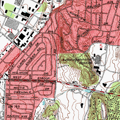 Topographic Map of Tait Road Park, OH