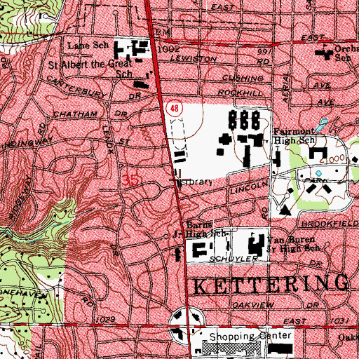 Topographic Map of Kettering-Moraine Branch Library, OH