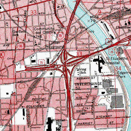 Topographic Map of Interchange 52, OH