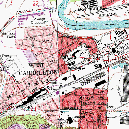 Topographic Map of West Carrollton Junior High School, OH