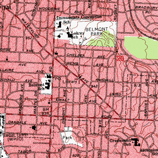 Topographic Map of Belmont Branch Library, OH