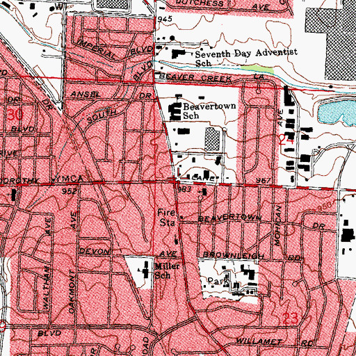 Topographic Map of Beavertown, OH