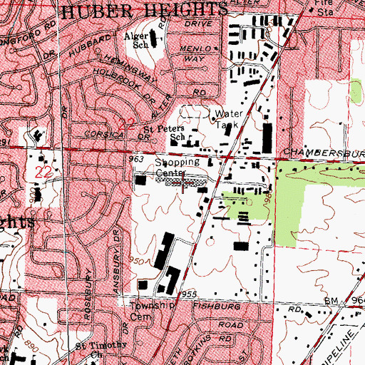 Topographic Map of Huber Centre Shopping Center, OH