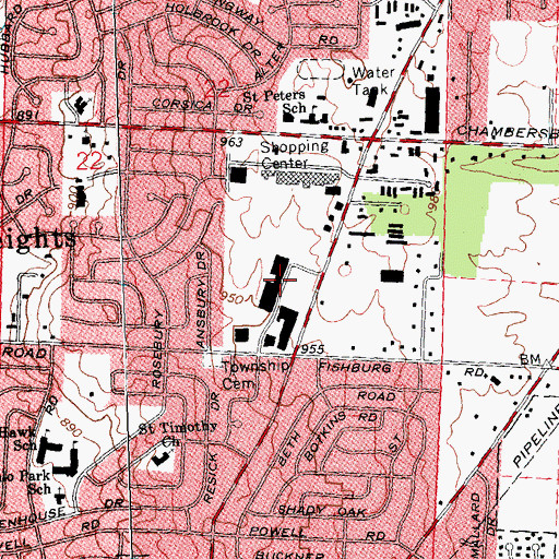 Topographic Map of Marian Meadows Shopping Center, OH