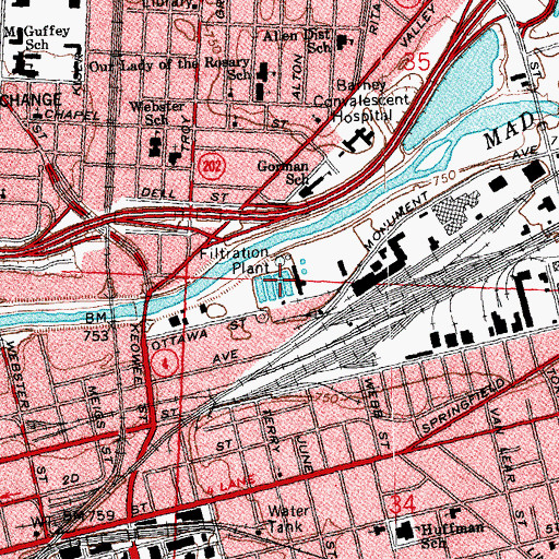 Topographic Map of Dayton Water Works, OH