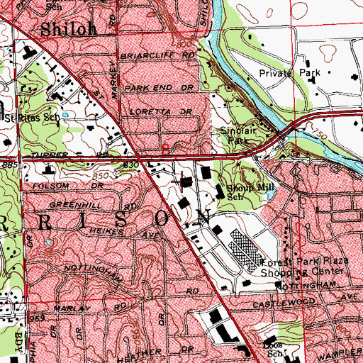 Topographic Map of Shoup Mill Plaza Shopping Center, OH