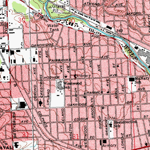 Topographic Map of Westwood Branch Library, OH