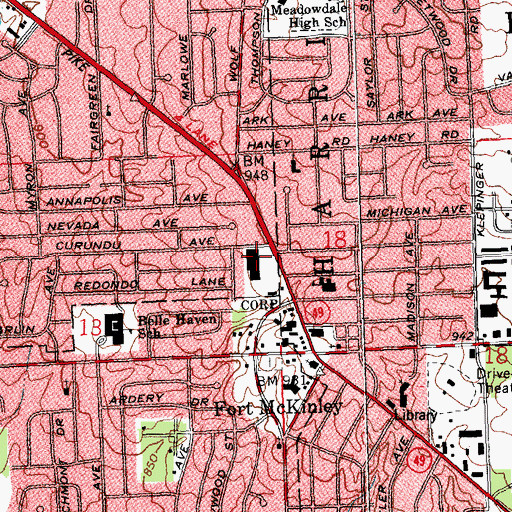 Topographic Map of Miracle Lane Shopping Center, OH