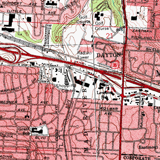 Topographic Map of Eastown Shopping Center, OH