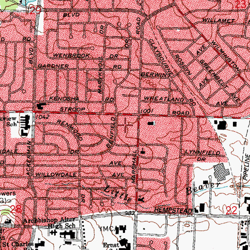 Topographic Map of Fairmont Plaza Shopping Center, OH