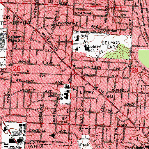 Topographic Map of Belmont Shopping Center, OH