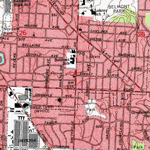 Topographic Map of Belmont Church of Christ, OH