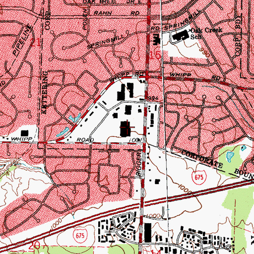 Topographic Map of Oak Creek Plaza Shopping Center, OH