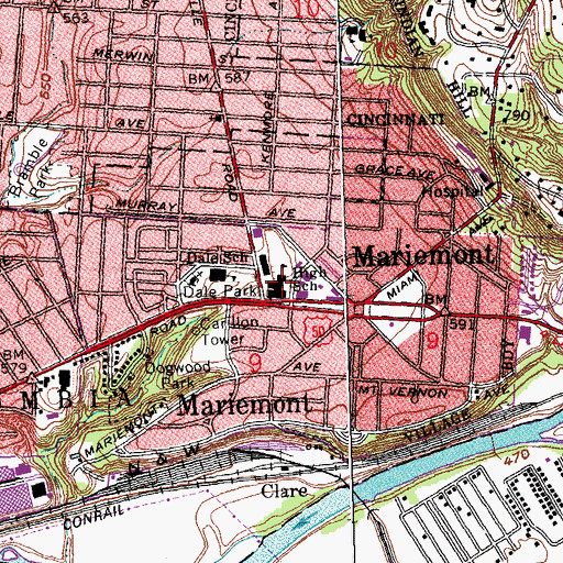 Topographic Map of Mariemont Middle School, OH
