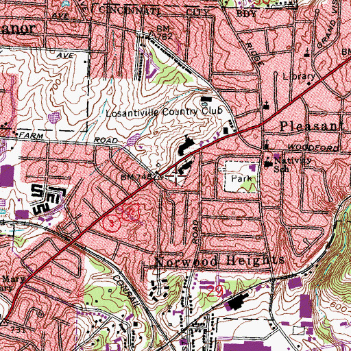 Topographic Map of Pleasant Ridge Cemetery, OH