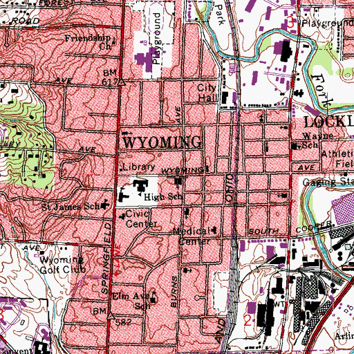Topographic Map of Wyoming Presbyterian Church, OH