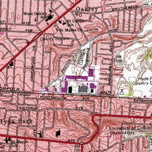 Topographic Map of Hyde Park Shopping Center, OH