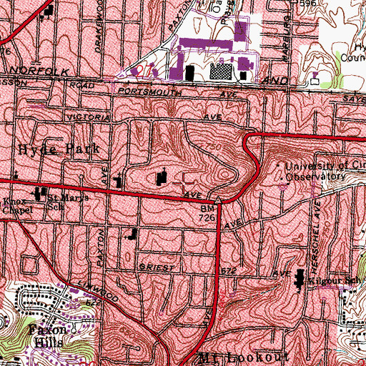 Topographic Map of Peoples Junior High School, OH