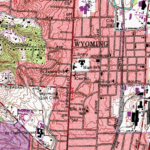 Topographic Map of Wyoming Civic Center, OH