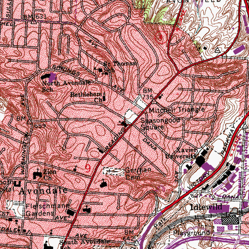 Topographic Map of Isaac M Wise Temple, OH