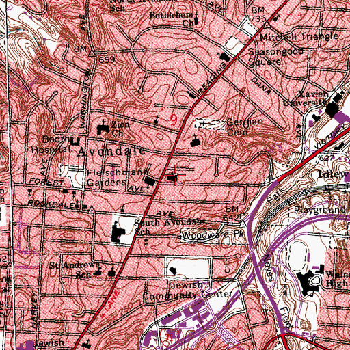 Topographic Map of Avondale Synagogue, OH