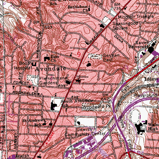 Topographic Map of Avondale Synagogue, OH