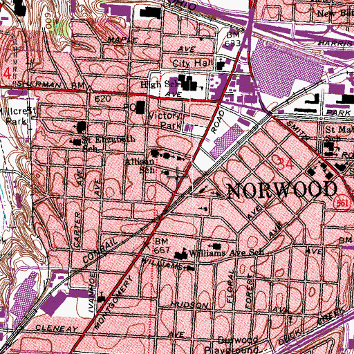 Topographic Map of Norwood Public Library, OH