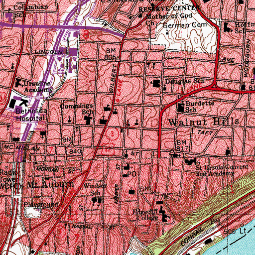 Topographic Map of Schuster-Martin School of Drama (historical), OH