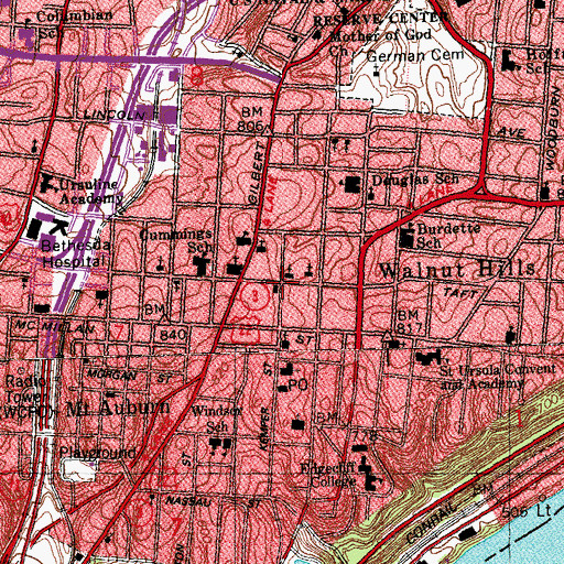 Topographic Map of Walnut Hills Library, OH