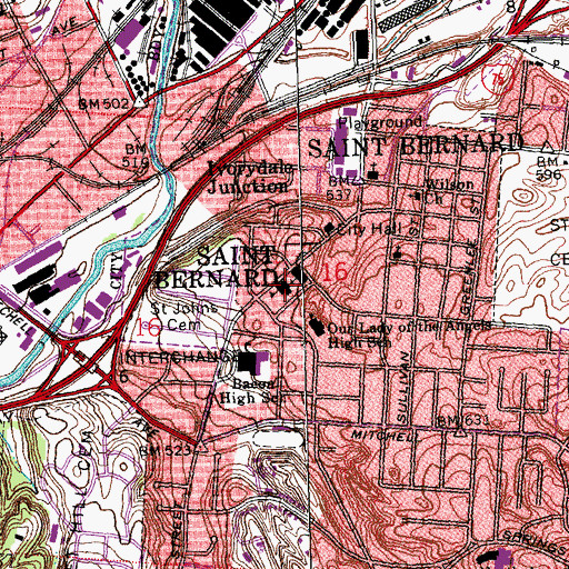 Topographic Map of Saint Clement School, OH