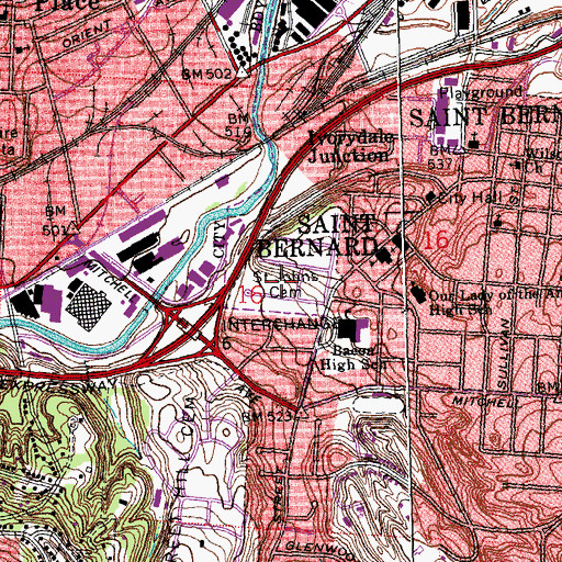Topographic Map of Saint Johns German Catholic Cemetery, OH