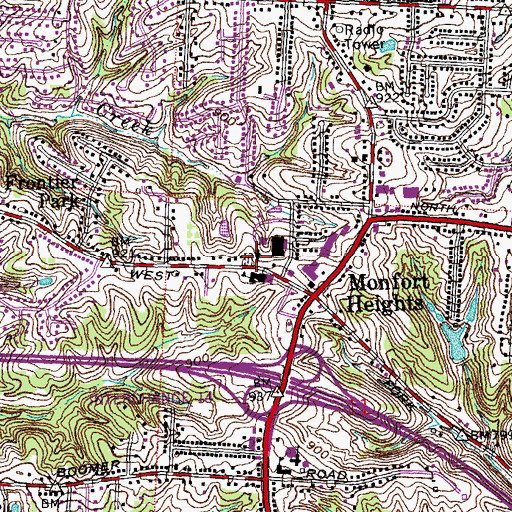 Topographic Map of Monfort Heights United Methodist Church, OH