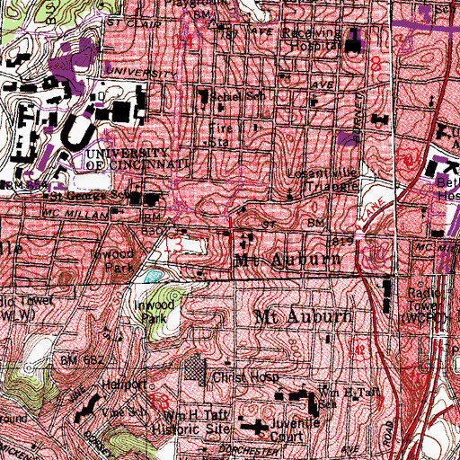 Topographic Map of Mount Auburn United Methodist Church, OH