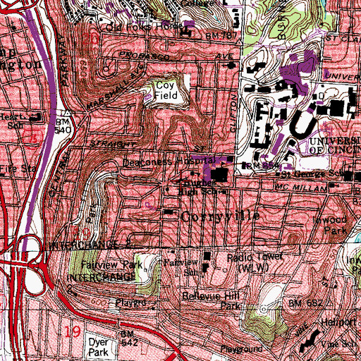 Topographic Map of Saint Monicas Cathedral, OH