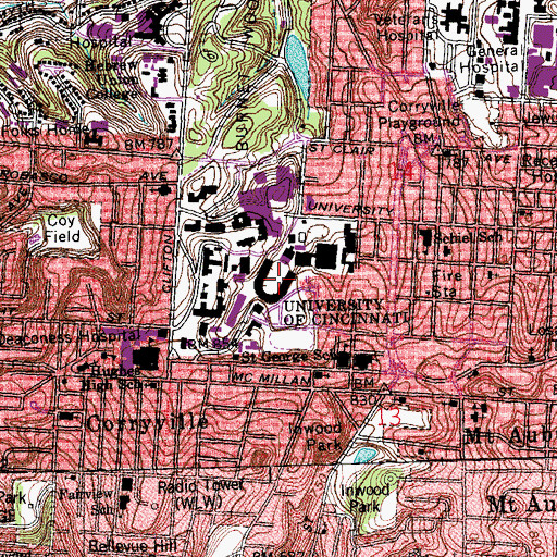 Topographic Map of Nippert Stadium, OH