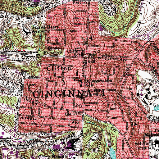 Topographic Map of Church of the Annunciation, OH