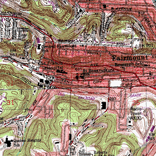 Topographic Map of Saint Bonaventure Church (historical), OH