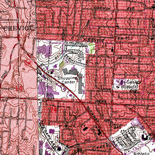 Topographic Map of Western Hills Plaza Shopping Center, OH