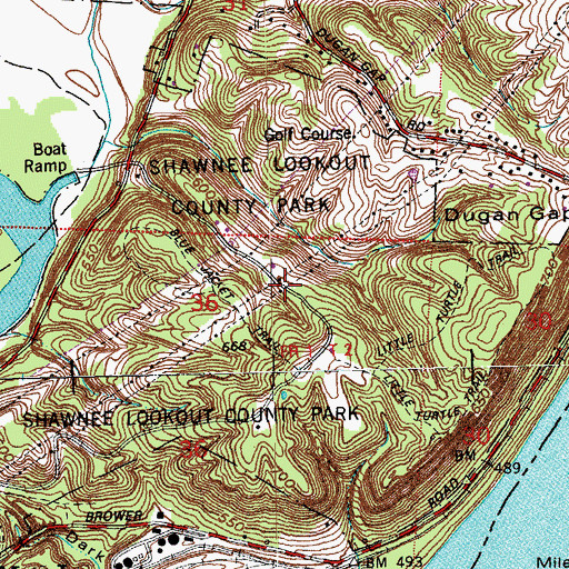 Topographic Map of Shawnee Lookout County Park, OH