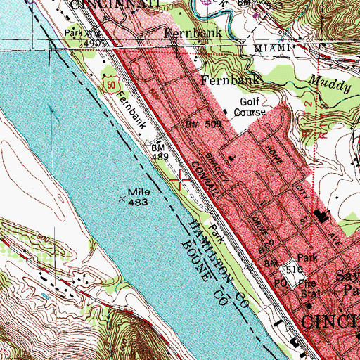 Topographic Map of Fernbank Park, OH